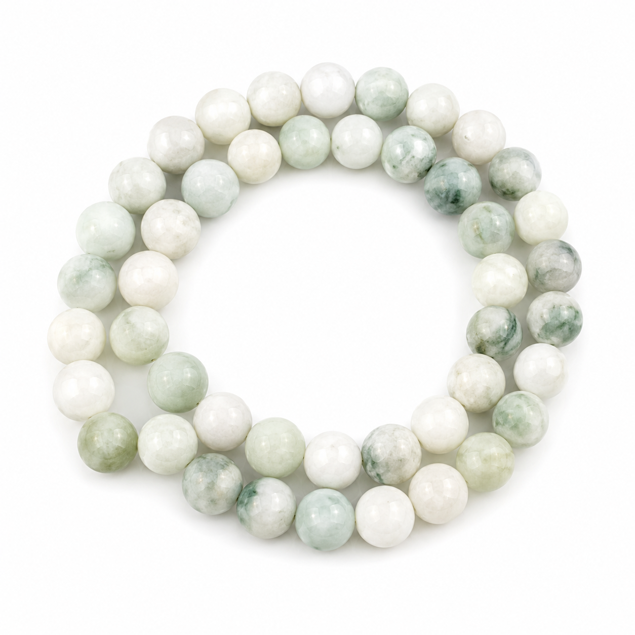 Jade Perlenstrang aus Naturstein mit runden Edelsteinperlen in Weiß und Mintgrün für Schmuckherstellung und DIY-Armbänder.