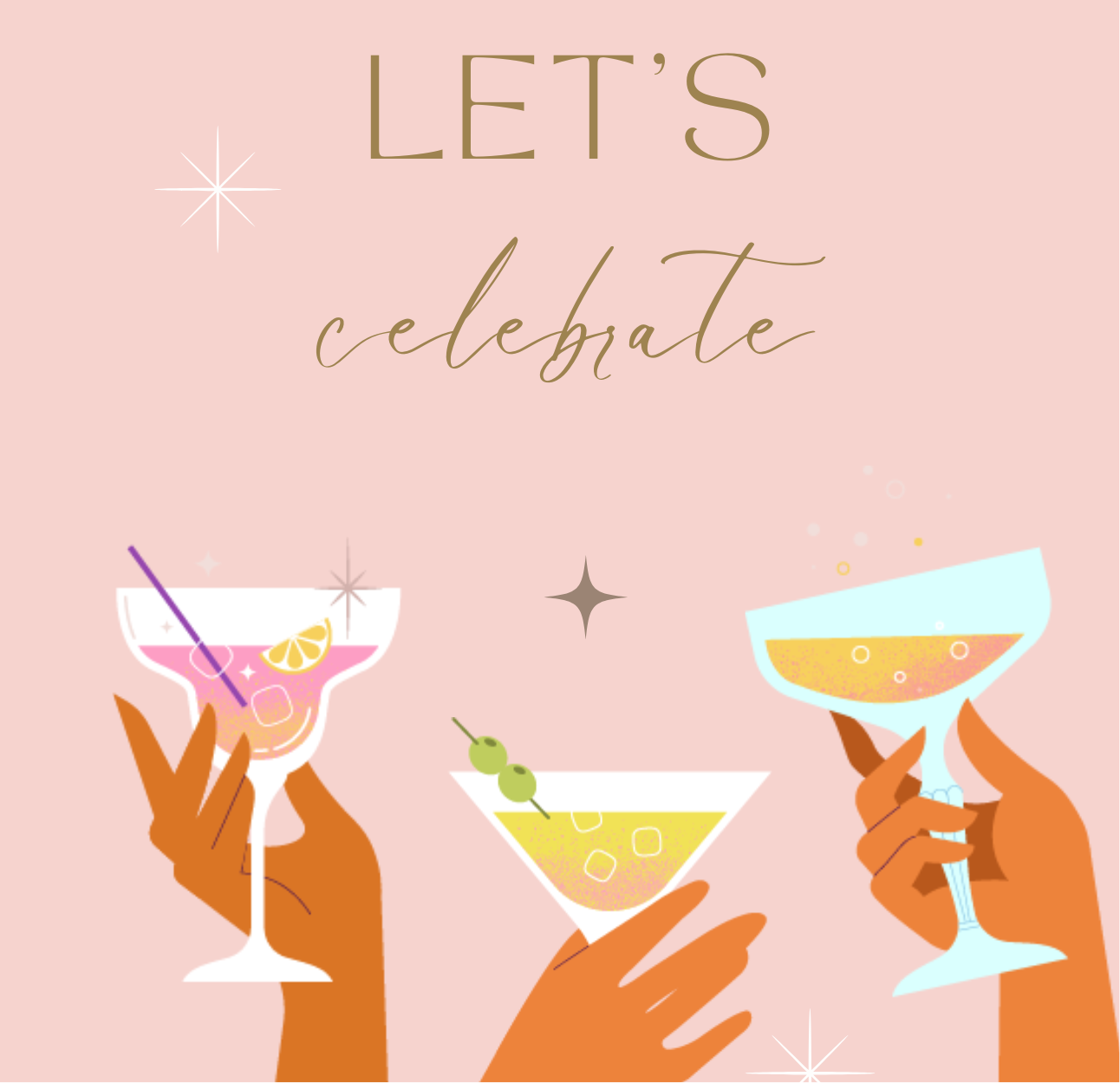 Nahaufnahme vom Aufdruck "Let's Celebrate" auf der Postkarte – perfekt für Einladungen oder Save the Date Karten