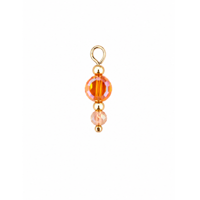 Mix & Match Ohrring Anhänger mit facettierten orangefarbenen Glasperlen und goldenen Edelstahlelementen auf hellem Hintergrund