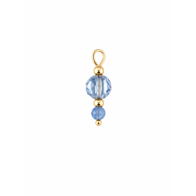 Mix & Match Ohrring Anhänger mit blauen facettierten Glasperlen und goldenen Edelstahlelementen auf hellem Hintergrund